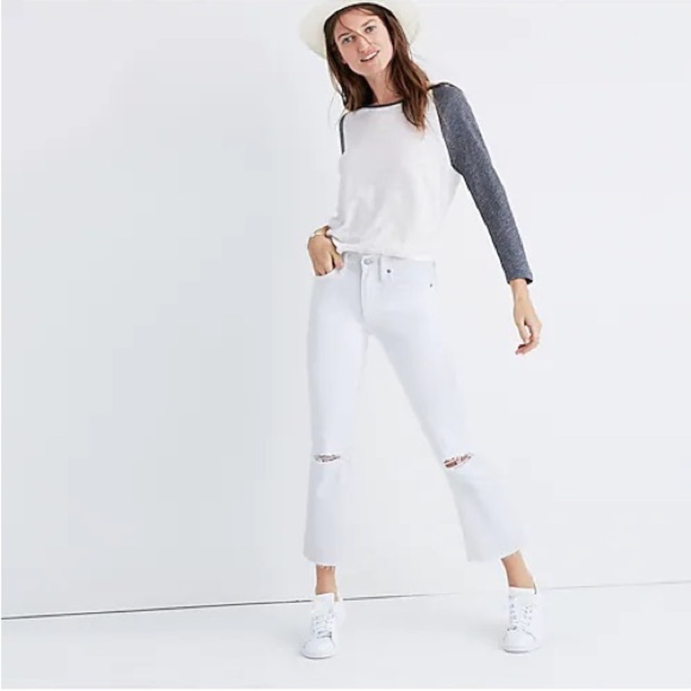 Madewell Cali Demi Boot Jeans in Pure White: Distressed Edition in Size 28